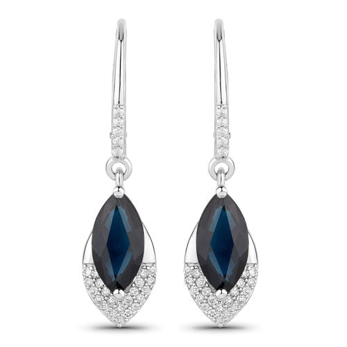 2.79 Carat Genuine Blue Sapphire and White Diamond 14K White Gold Earrings on sale at MyriadMart