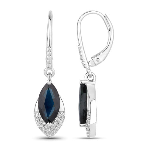 2.79 Carat Genuine Blue Sapphire and White Diamond 14K White Gold Earrings on sale at MyriadMart