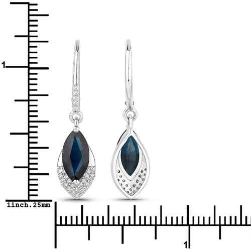2.79 Carat Genuine Blue Sapphire and White Diamond 14K White Gold Earrings on sale at MyriadMart