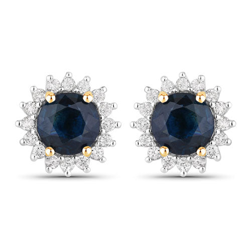 2.38 Carat Genuine Blue Sapphire and White Diamond 14K Yellow Gold Earrings on sale at MyriadMart