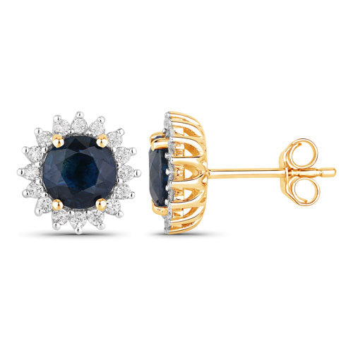 2.38 Carat Genuine Blue Sapphire and White Diamond 14K Yellow Gold Earrings on sale at MyriadMart