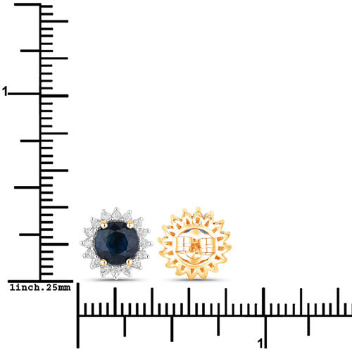 2.38 Carat Genuine Blue Sapphire and White Diamond 14K Yellow Gold Earrings on sale at MyriadMart