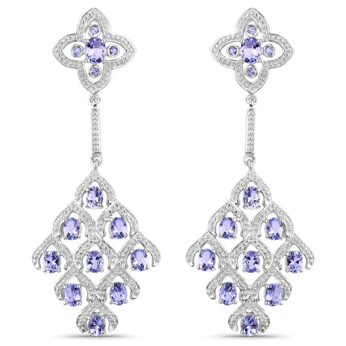3.90 Carat Genuine Tanzanite and White Topaz .925 Sterling Silver Earrings on sale at MyriadMart