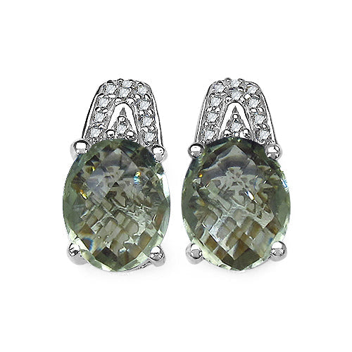 5.25 Carat Genuine Green Amethyst and 0.15 ct.t.w Genuine Diamond Accents Sterling Silver Earrings on sale at MyriadMart