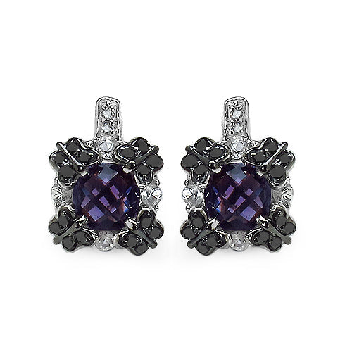 2.67 Carat Genuine Amethyst White Sapphire & Black Diamond .925 Sterling Silver Earrings on sale at MyriadMart