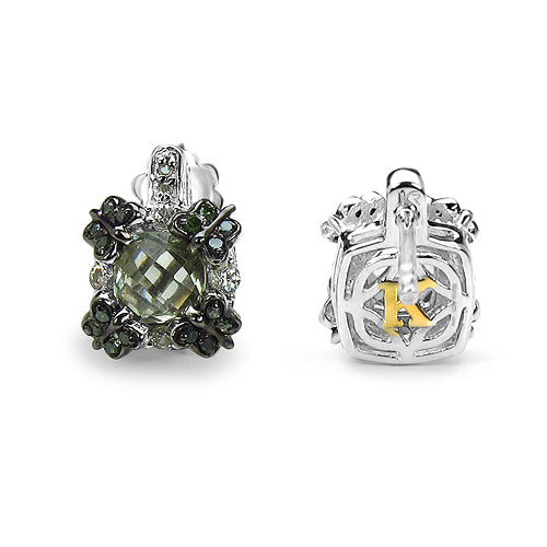 2.91 Carat Genuine Green Amethyst, White Sapphire & Green Diamond .925 Sterling Silver Earrings on sale at MyriadMart
