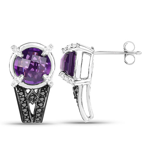 3.61 Carat Genuine Amethyst, Black Diamond and White Diamond .925 Sterling Silver Earrings on sale at MyriadMart