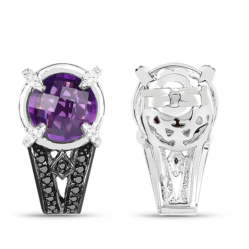 3.61 Carat Genuine Amethyst, Black Diamond and White Diamond .925 Sterling Silver Earrings on sale at MyriadMart