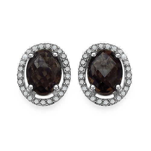 2.39 Carat Genuine White Diamond & Smoky Quartz .925 Sterling Silver Earrings on sale at MyriadMart