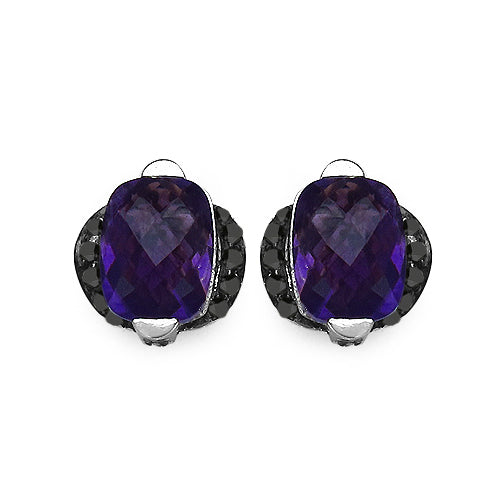 3.14 Carat Genuine Amethyst & Black Diamond .925 Sterling Silver Earrings on sale at MyriadMart