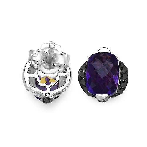 3.14 Carat Genuine Amethyst & Black Diamond .925 Sterling Silver Earrings on sale at MyriadMart