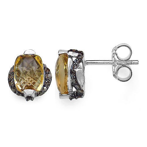 3.14 Carat Genuine Citrine & Black Diamond .925 Sterling Silver Earrings on sale at MyriadMart