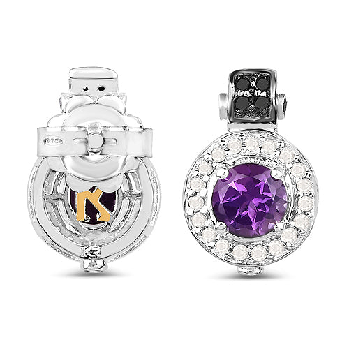 2.29 Carat Genuine Amethyst, Black Diamond and White Diamond .925 Sterling Silver Earrings on sale at MyriadMart