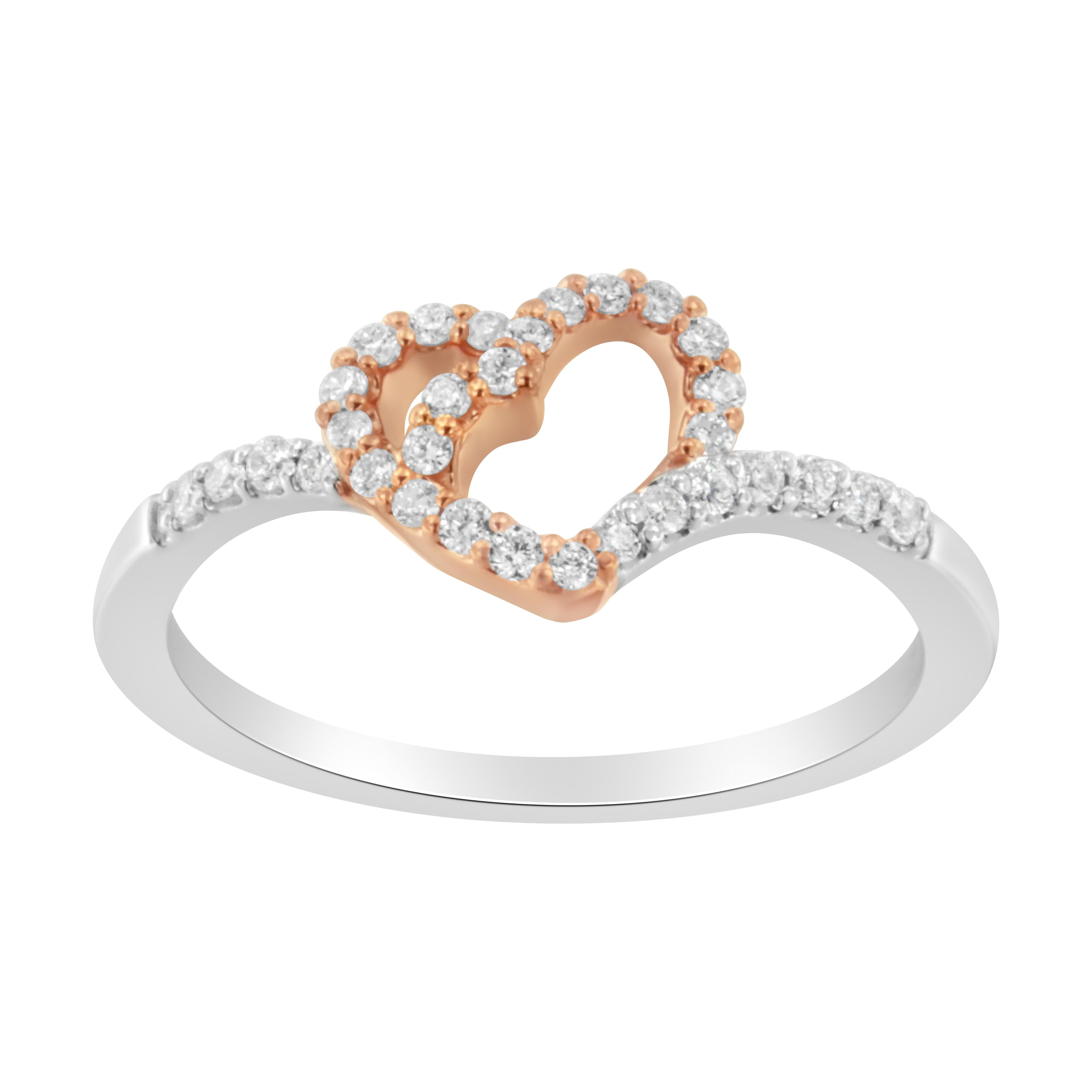 10K Two Toned Gold Diamond Heart Cocktail Ring 1/5 Cttw, H-I Color, I1-I2 Clarity - Size 6-1/2 on sale at MyriadMart