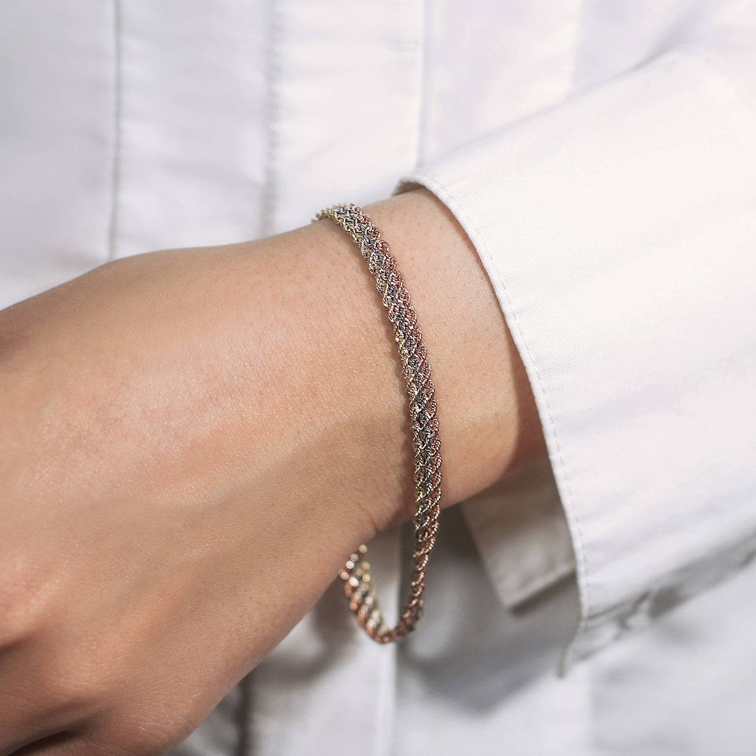 10k Tri-Toned Gold Multi-Strand Rope Chain Bracelet 6.35 mm on sale at MyriadMart