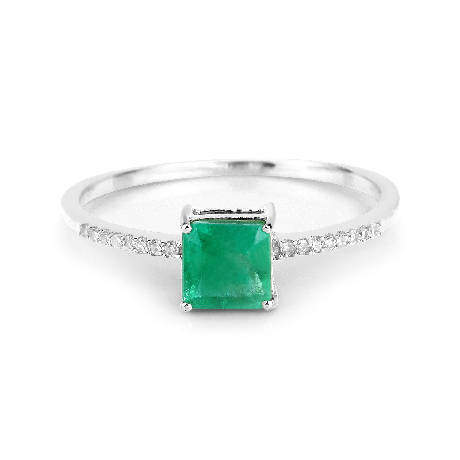 0.64 Carat Genuine Zambian Emerald and White Diamond 14K White Gold Ring on sale at MyriadMart