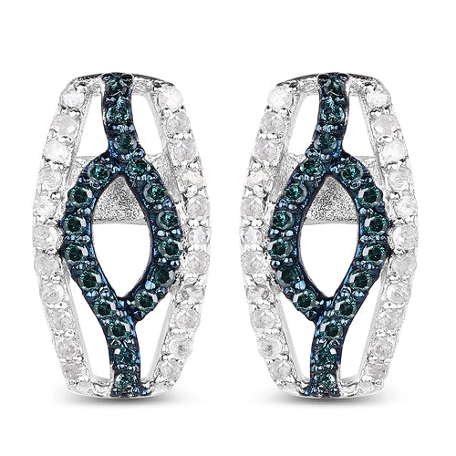 0.42 Carat Genuine Blue Diamond & White Diamond .925 Sterling Silver Earrings on sale at MyriadMart