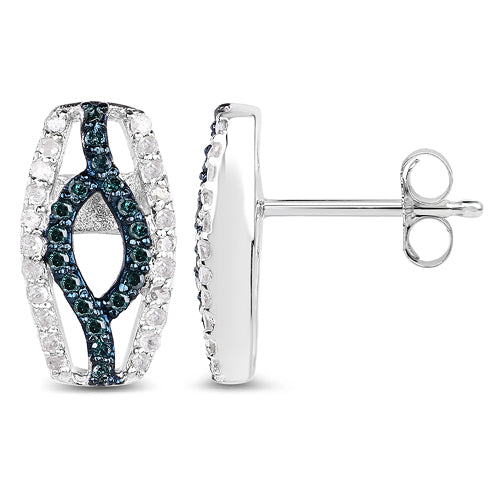 0.42 Carat Genuine Blue Diamond & White Diamond .925 Sterling Silver Earrings on sale at MyriadMart