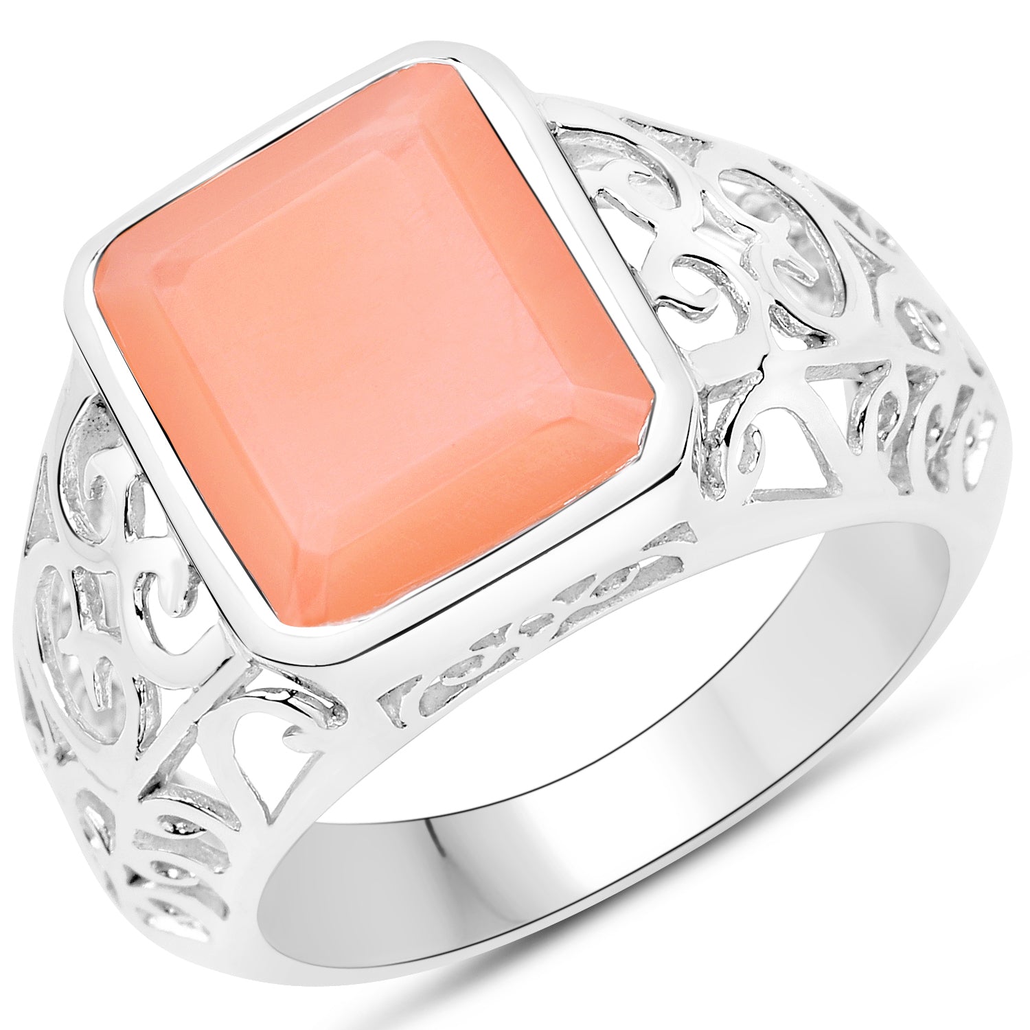 5.75 Carat Genuine Peach Moonstone .925 Sterling Silver Ring on sale at MyriadMart
