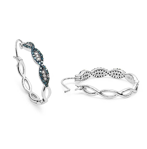0.52 Carat Genuine Blue Diamond & White Diamond .925 Sterling Silver Earrings on sale at MyriadMart