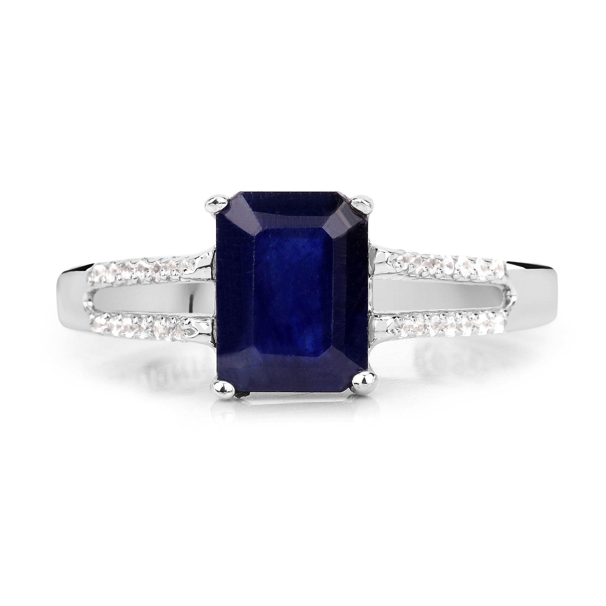 3.07 Carat Glass Filled Sapphire and White Zircon .925 Sterling Silver Ring on sale at MyriadMart