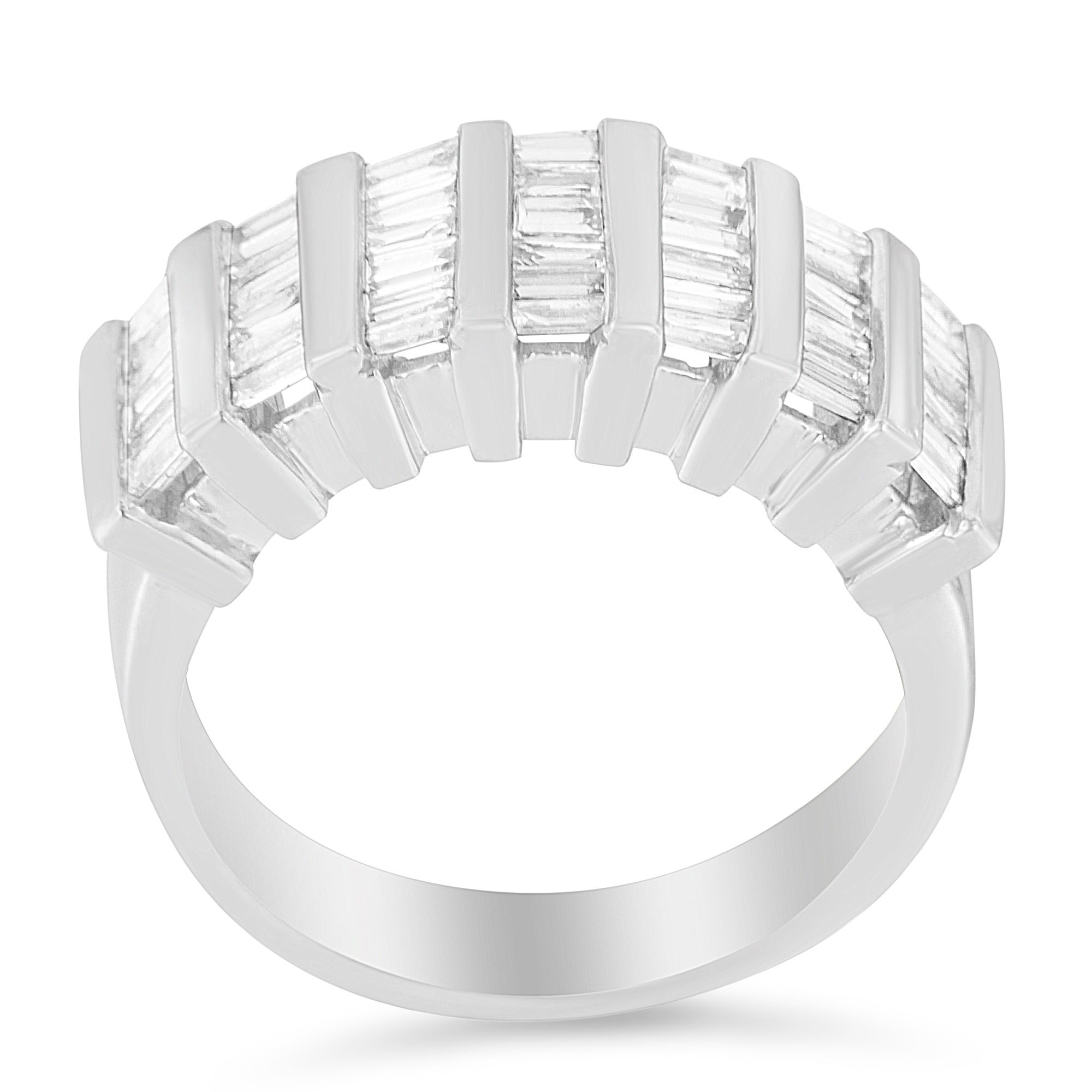 .925 Sterling Silver 1.0 Cttw Baguette Cut Diamond Vertical Channel Fluted Multi-Row Unisex Fashion Wedding Ring H-I Color, I1-I2 Clarity - Size 6-3/4 on sale at MyriadMart