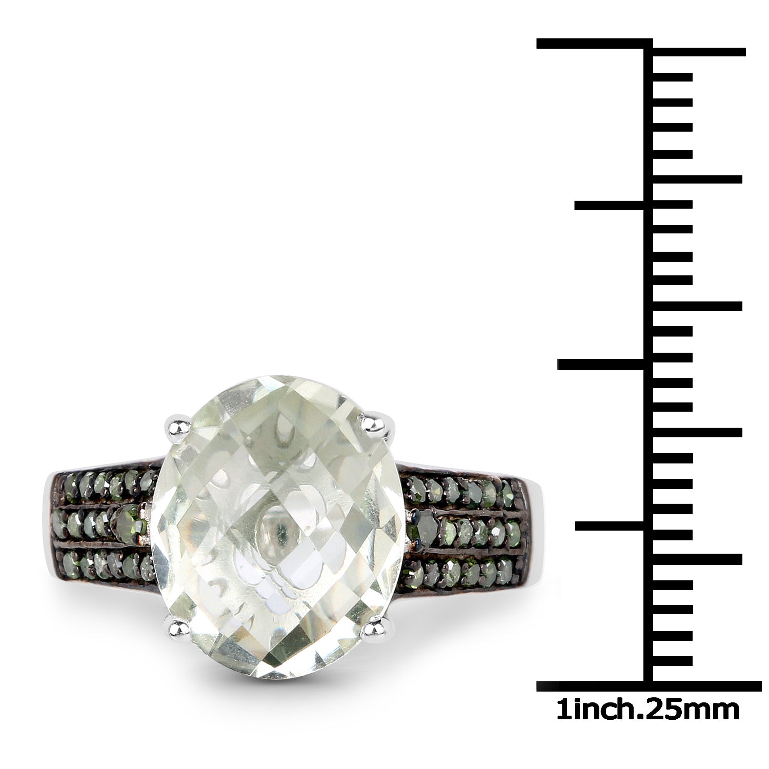 4.41 Carat Genuine Green Amethyst and Green Diamond .925 Sterling Silver Ring on sale at MyriadMart