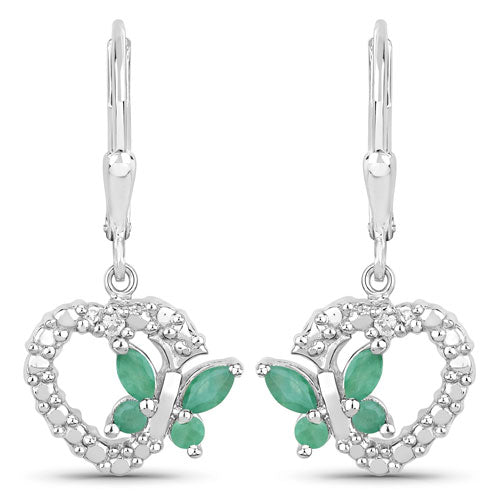 0.44 Carat Genuine Emerald and Created White Sapphire .925 Sterling Silver Earrings on sale at MyriadMart