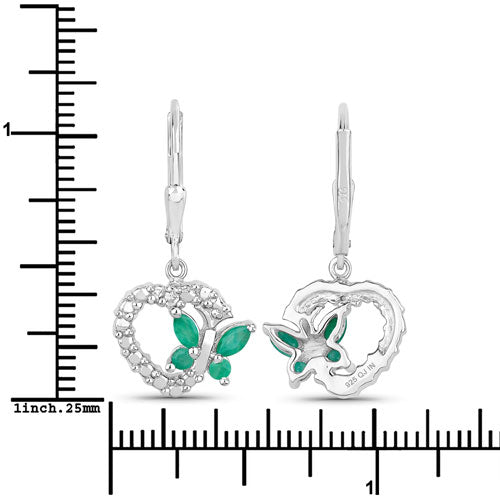 0.44 Carat Genuine Emerald and Created White Sapphire .925 Sterling Silver Earrings on sale at MyriadMart