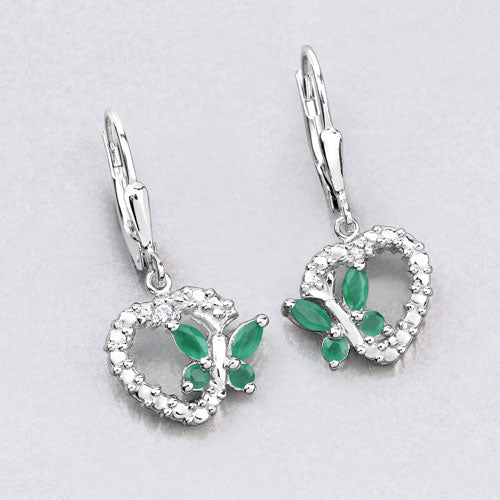 0.44 Carat Genuine Emerald and Created White Sapphire .925 Sterling Silver Earrings on sale at MyriadMart