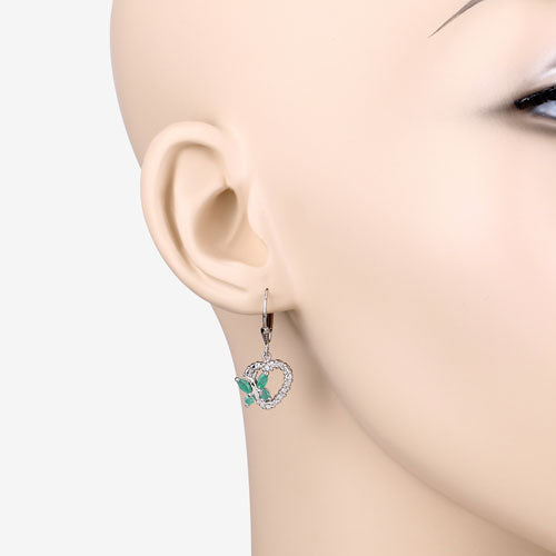 0.44 Carat Genuine Emerald and Created White Sapphire .925 Sterling Silver Earrings on sale at MyriadMart