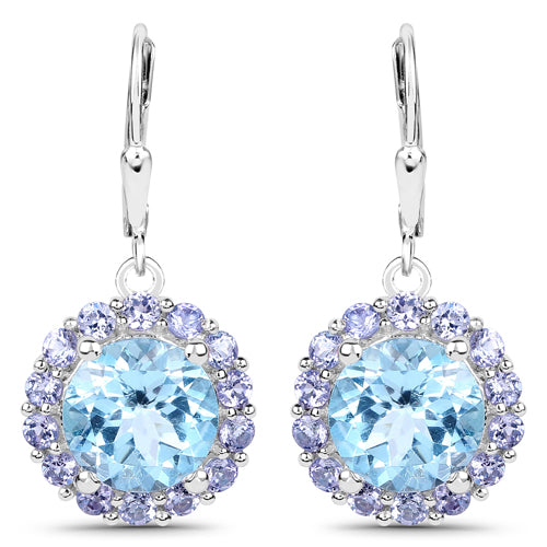 9.96 Carat Genuine Blue Topaz and Tanzanite .925 Sterling Silver Earrings on sale at MyriadMart