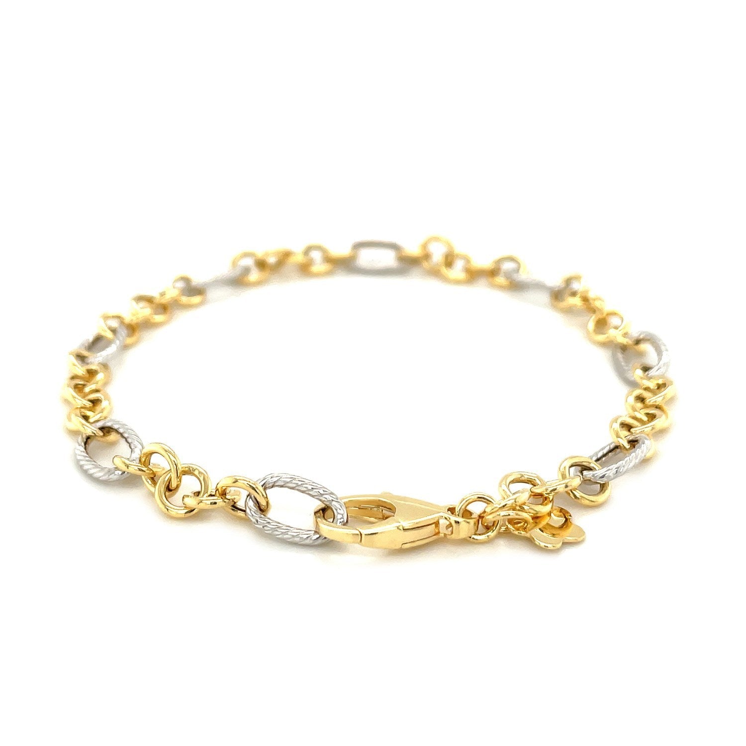 14k Two-Tone Gold Rope Motif Oval and Round Link Chain Bracelet on sale at MyriadMart