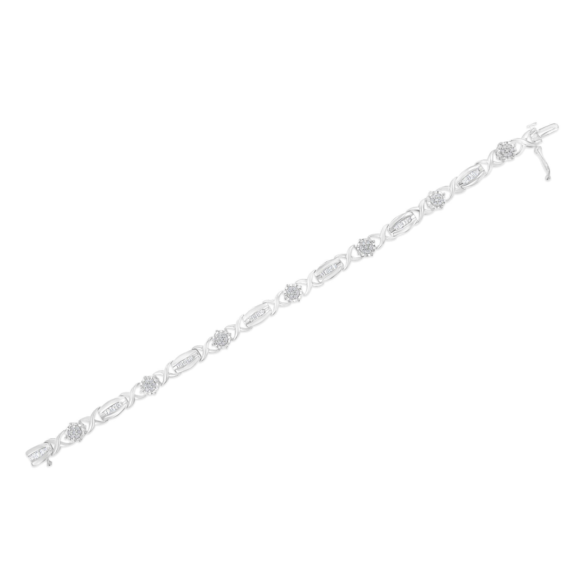 .925 Sterling Silver 1.0 Cttw Round-Cut and Baguette-Cut Diamond X-Link Bracelet I-J Color, I1-I2 Clarity - 7" on sale at MyriadMart