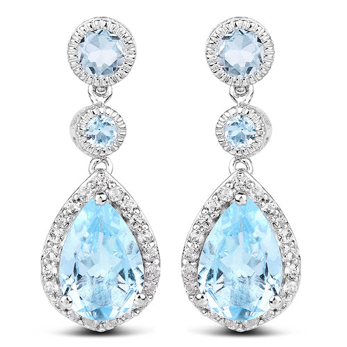 9.46 Carat Genuine Blue Topaz & White Topaz .925 Sterling Silver Earrings on sale at MyriadMart