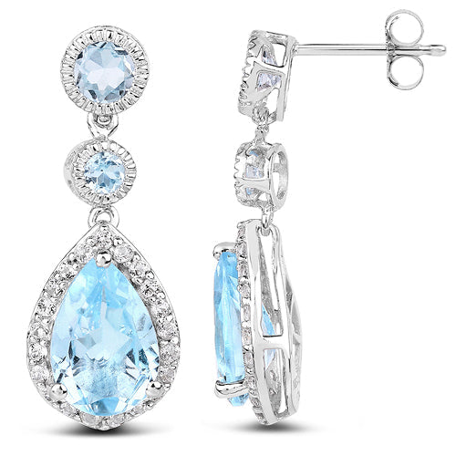 9.46 Carat Genuine Blue Topaz & White Topaz .925 Sterling Silver Earrings on sale at MyriadMart