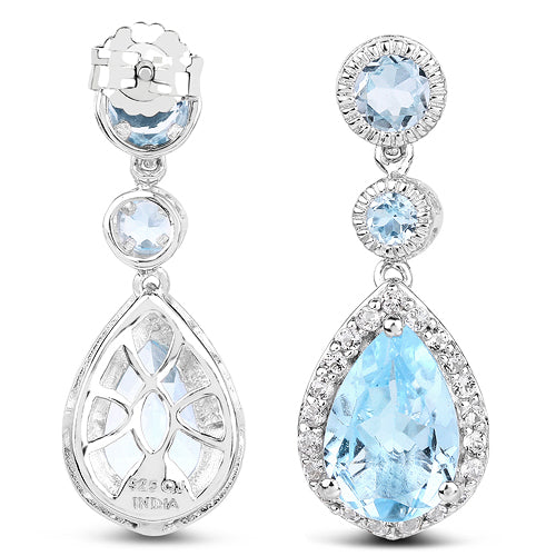 9.46 Carat Genuine Blue Topaz & White Topaz .925 Sterling Silver Earrings on sale at MyriadMart