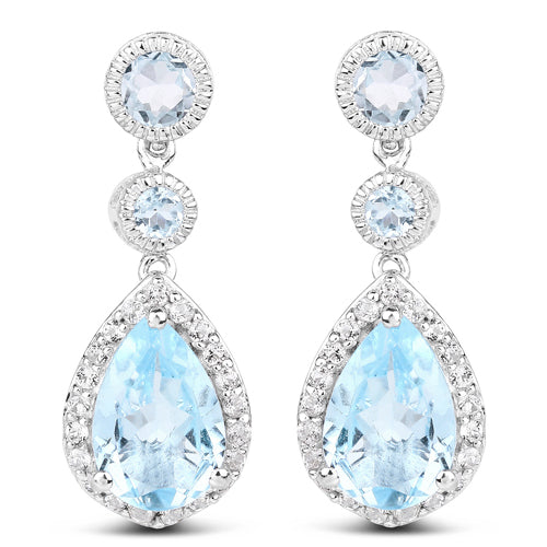 9.46 Carat Genuine Blue Topaz and White Topaz .925 Sterling Silver Earrings on sale at MyriadMart