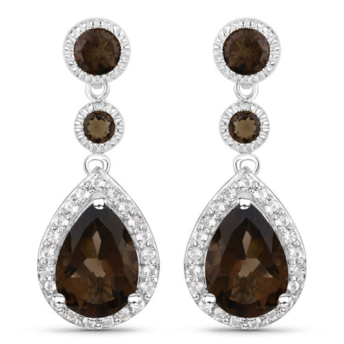 7.34 Carat Genuine Smoky Quartz and White Topaz .925 Sterling Silver Earrings on sale at MyriadMart