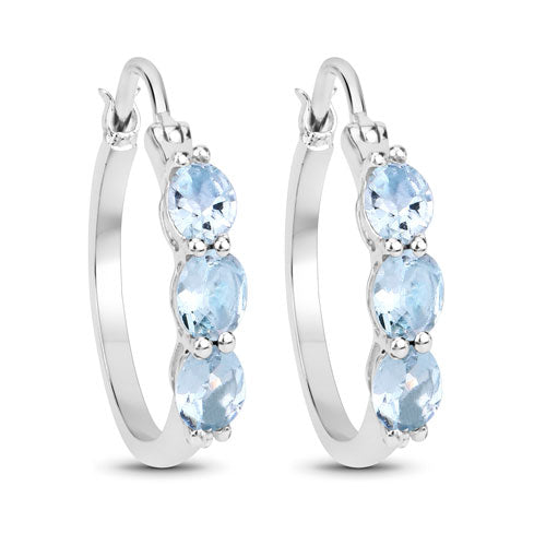 1.75 Carat Genuine Aquamarine and White Diamond .925 Sterling Silver Earrings on sale at MyriadMart