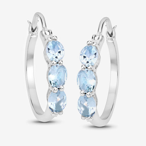 1.75 Carat Genuine Aquamarine and White Diamond .925 Sterling Silver Earrings on sale at MyriadMart