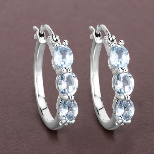 1.75 Carat Genuine Aquamarine and White Diamond .925 Sterling Silver Earrings on sale at MyriadMart