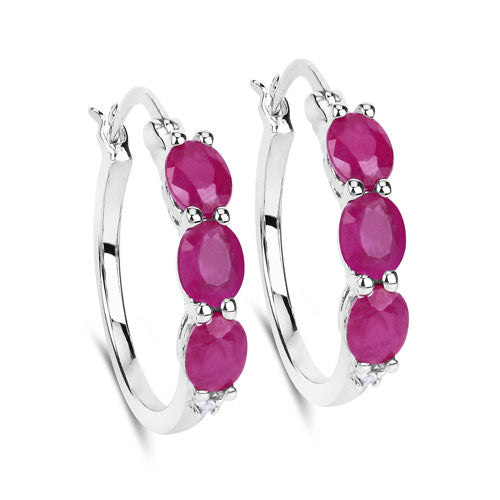 1.81 Carat Genuine Ruby and White Diamond .925 Sterling Silver Earrings on sale at MyriadMart