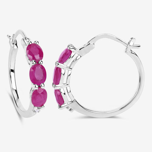 1.81 Carat Genuine Ruby and White Diamond .925 Sterling Silver Earrings on sale at MyriadMart