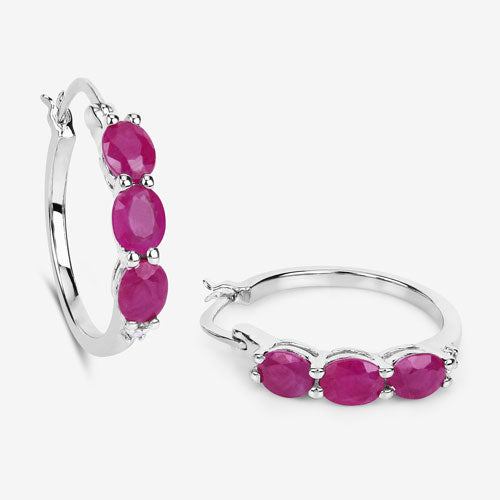1.81 Carat Genuine Ruby and White Diamond .925 Sterling Silver Earrings on sale at MyriadMart