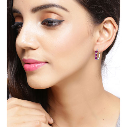 1.81 Carat Genuine Ruby and White Diamond .925 Sterling Silver Earrings on sale at MyriadMart
