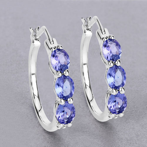 1.99 Carat Genuine Tanzanite and White Diamond .925 Sterling Silver Earrings on sale at MyriadMart