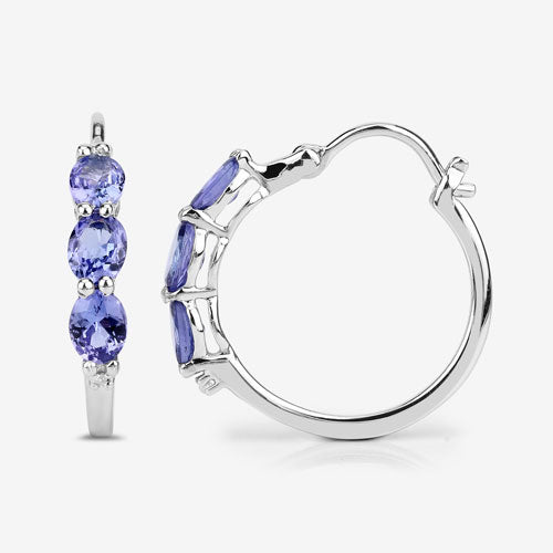 1.99 Carat Genuine Tanzanite and White Diamond .925 Sterling Silver Earrings on sale at MyriadMart