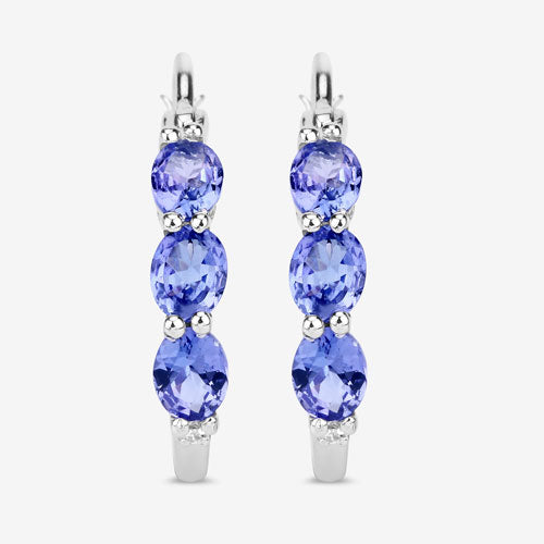 1.99 Carat Genuine Tanzanite and White Diamond .925 Sterling Silver Earrings on sale at MyriadMart