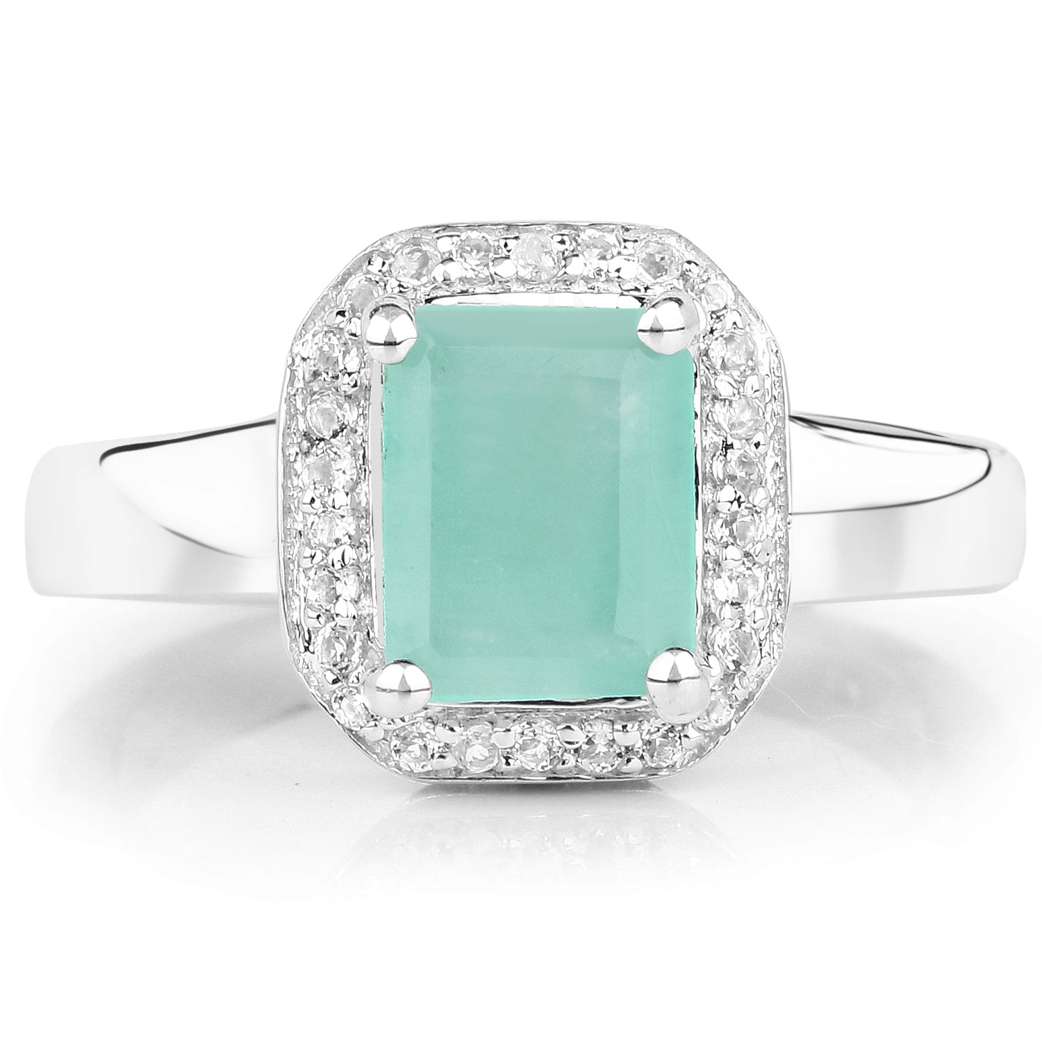 1.73 Carat Genuine Emerald & White Topaz .925 Sterling Silver Ring on sale at MyriadMart